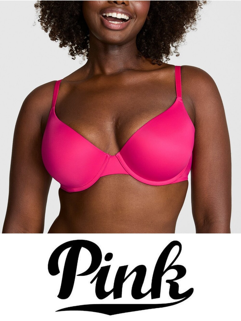 Victoria's Secret Pink Wear Everywhere Push-up Bra Hot Stuff Pink 38DDD Hot Pink